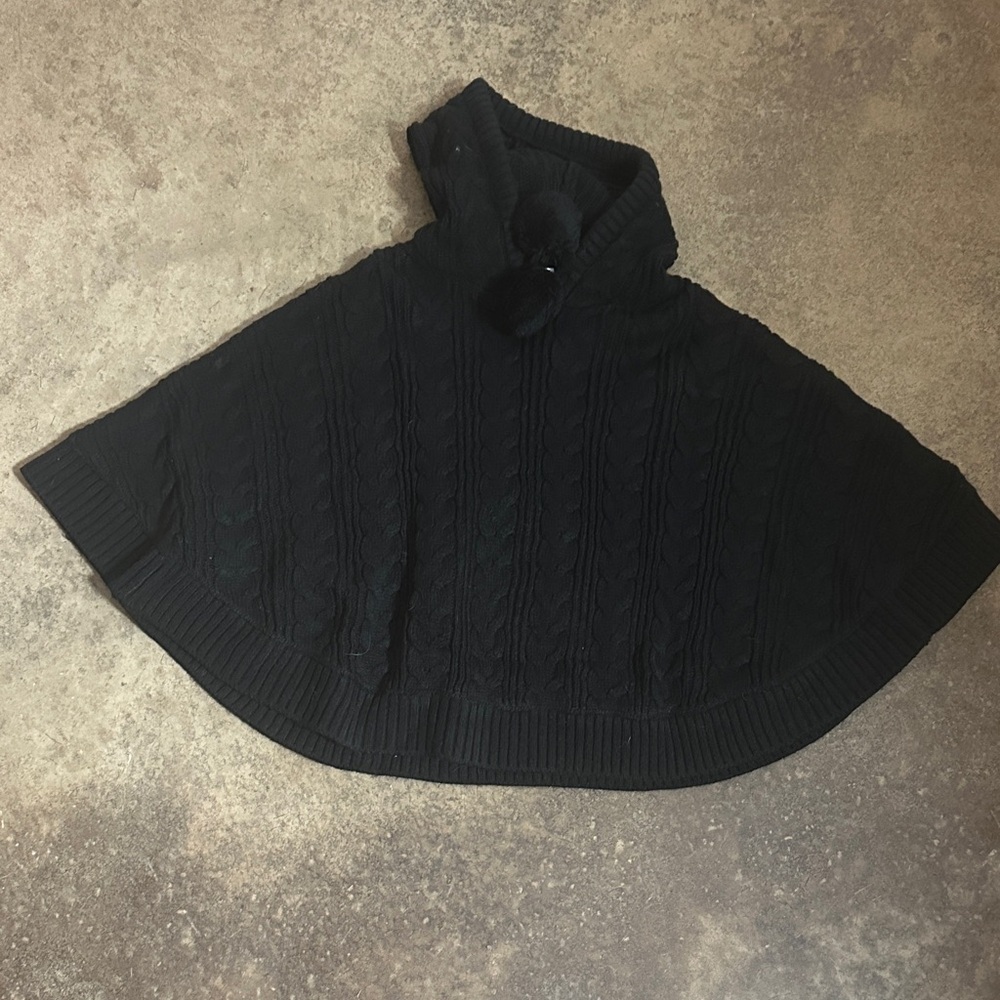 Black Cable Knit girls poncho Sweater medium youth